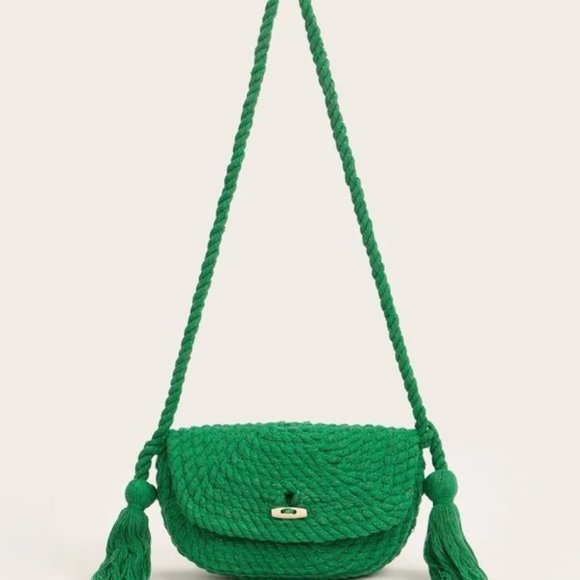 Bohemian Design Tassel Detailed Flap Saddle Bag  GREEN - Picture 7 of 10